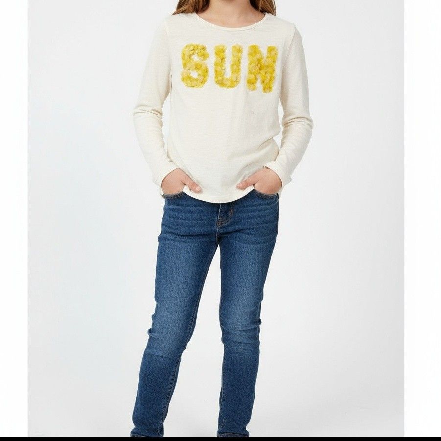 Gap Sun Petal T-Shirt Girls 8 Blouse Top Off White Yellow Long Sleeve Appliqu